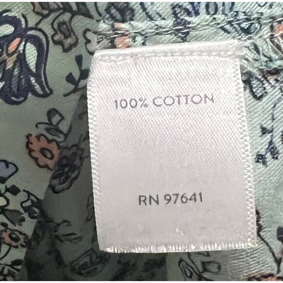 J. Jill Floral Peasant Top Blue Feminine Boho Cotton Button Up Womens Petite L - Picture 7 of 7